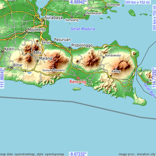 Topographic map of Kencong