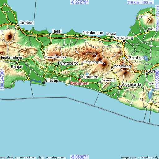 Topographic map of Kebumen