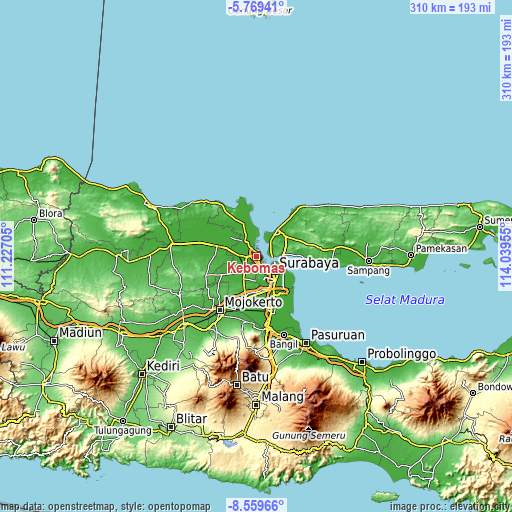 Topographic map of Kebomas