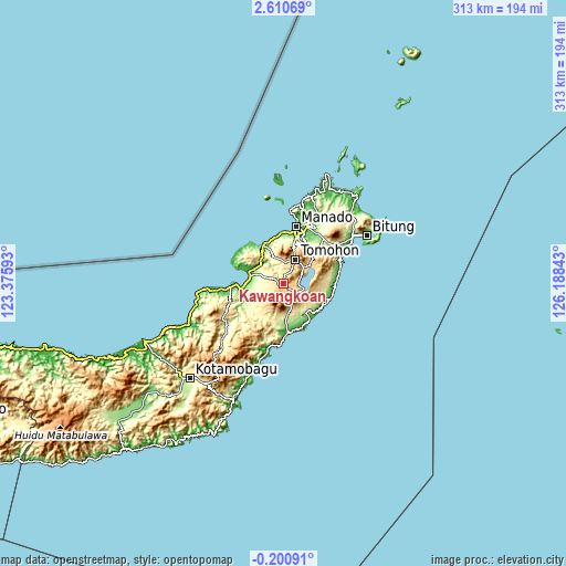 Topographic map of Kawangkoan