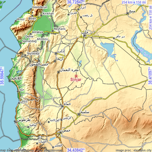 Topographic map of Sinjār