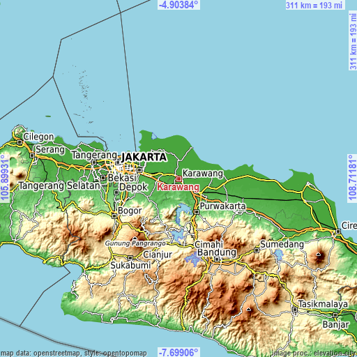 Topographic map of Karawang