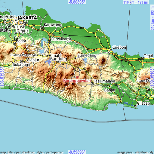 Topographic map of Karangpawitan