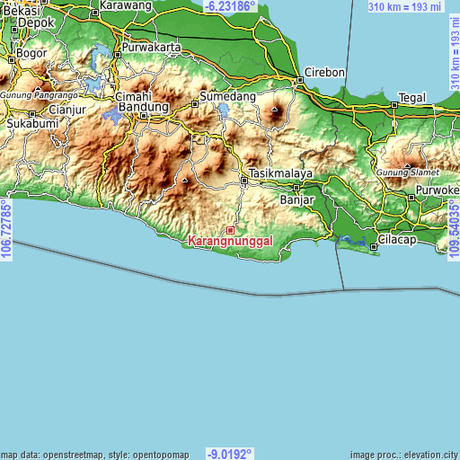 Topographic map of Karangnunggal