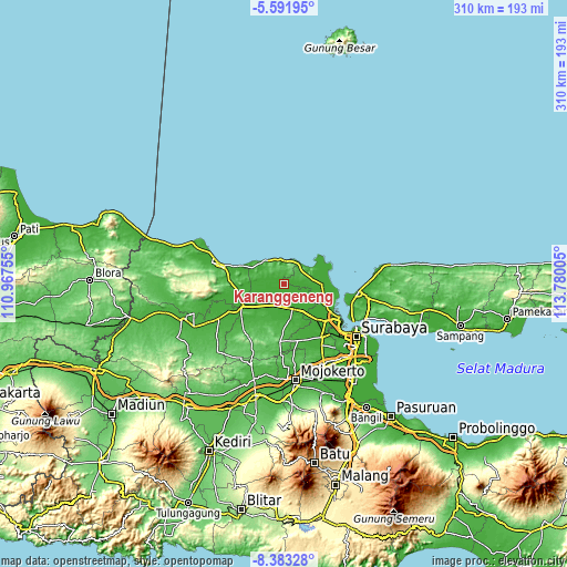 Topographic map of Karanggeneng