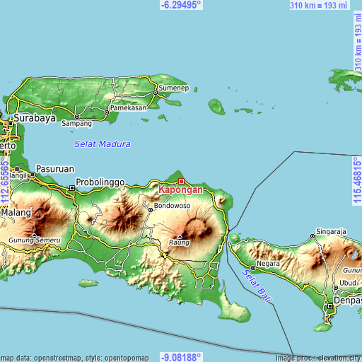 Topographic map of Kapongan