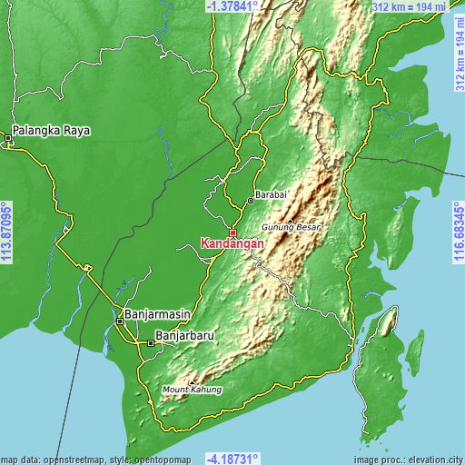 Topographic map of Kandangan