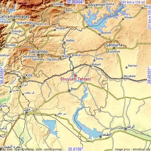 Topographic map of Shuyūkh Taḩtānī