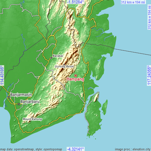 Topographic map of Hampang