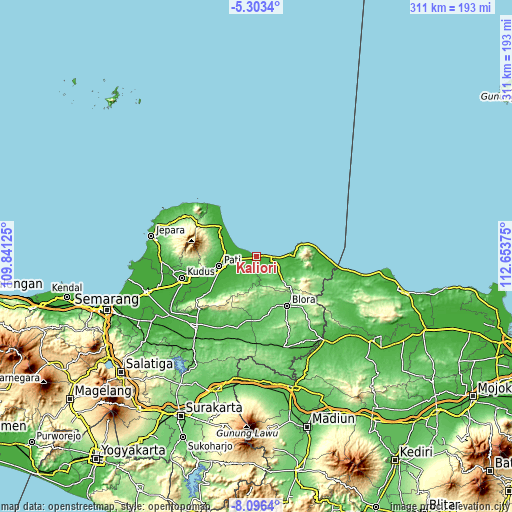 Topographic map of Kaliori