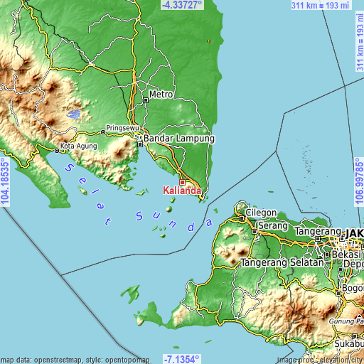 Topographic map of Kalianda