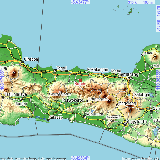Topographic map of Kajen
