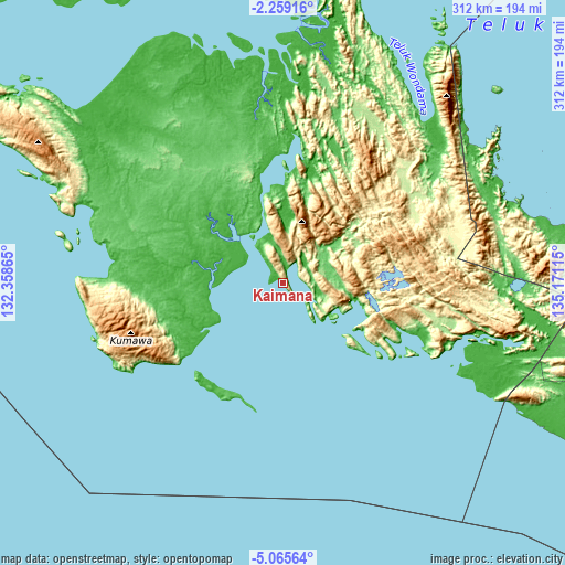 Topographic map of Kaimana