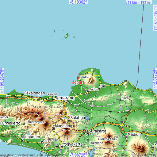 Topographic map of Jepara