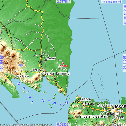 Topographic map of Jepara