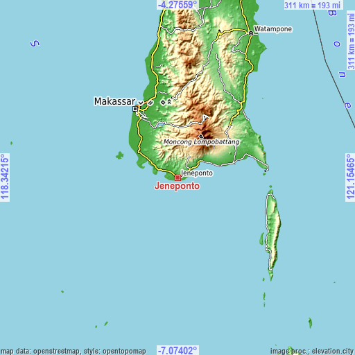 Topographic map of Jeneponto