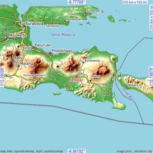 Topographic map of Jember