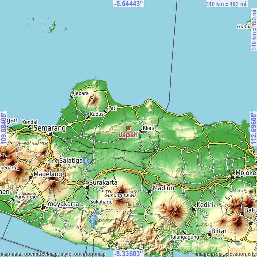 Topographic map of Japah