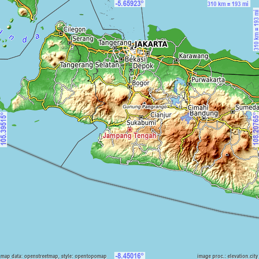 Topographic map of Jampang Tengah