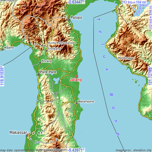 Topographic map of Jalang