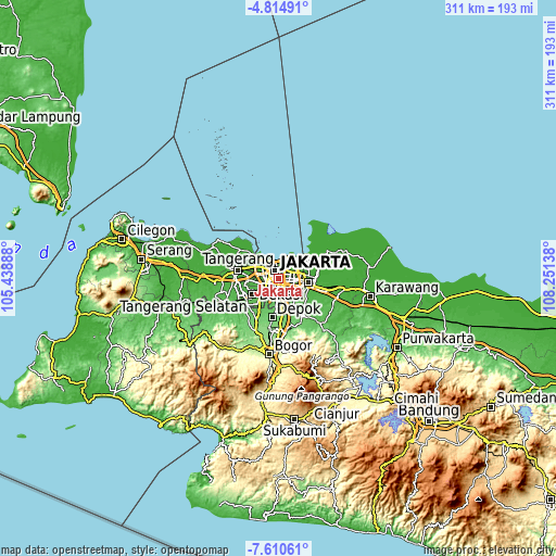 Topographic map of Jakarta