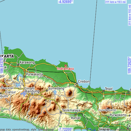 Topographic map of Indramayu
