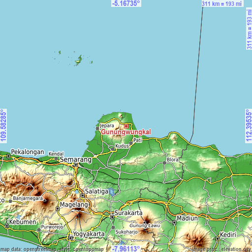 Topographic map of Gunungwungkal
