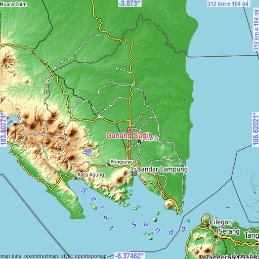 Topographic map of Gunung Sugih