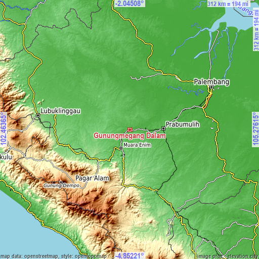 Topographic map of Gunungmegang Dalam