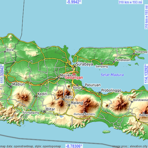 Topographic map of Gedangan