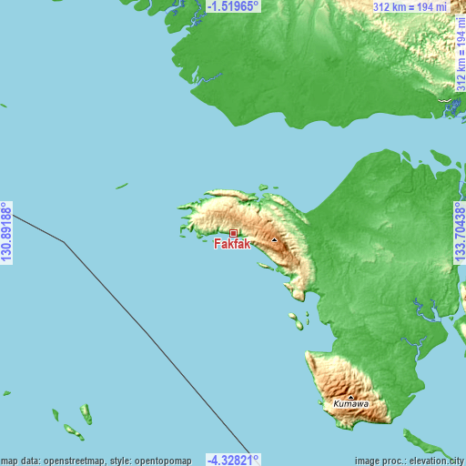 Topographic map of Fakfak