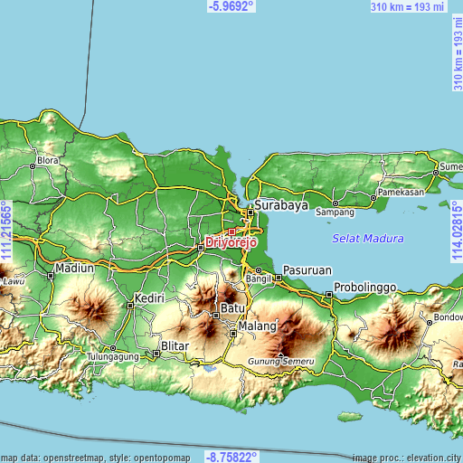 Topographic map of Driyorejo