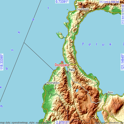 Topographic map of Donggala