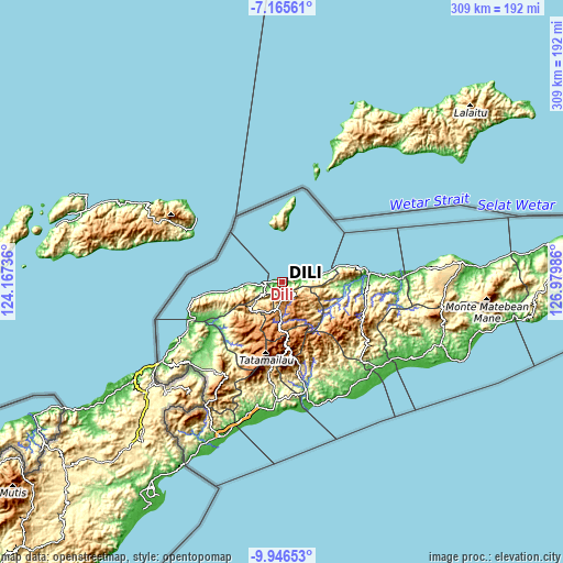 Topographic map of Dili