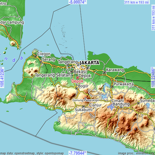 Topographic map of Depok
