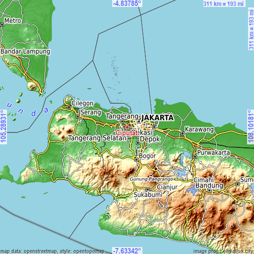Topographic map of Ciputat