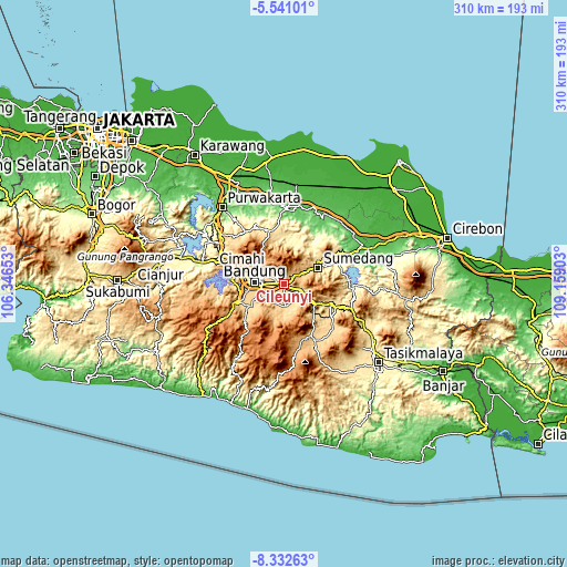 Topographic map of Cileunyi