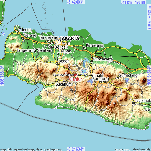 Topographic map of Cianjur