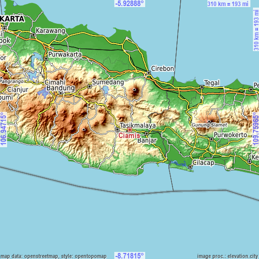 Topographic map of Ciamis