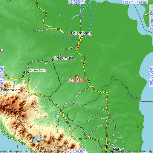 Topographic map of Cempaka