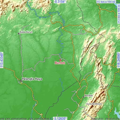 Topographic map of Buntok