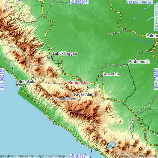 Topographic map of Bunga Mas