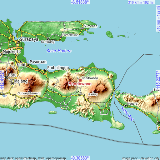 Topographic map of Bondowoso