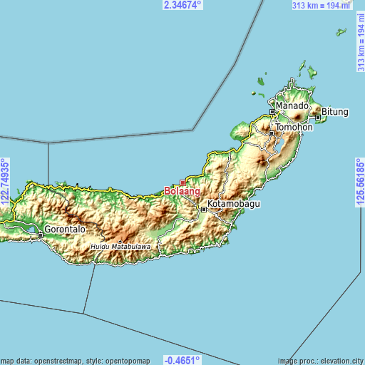 Topographic map of Bolaang