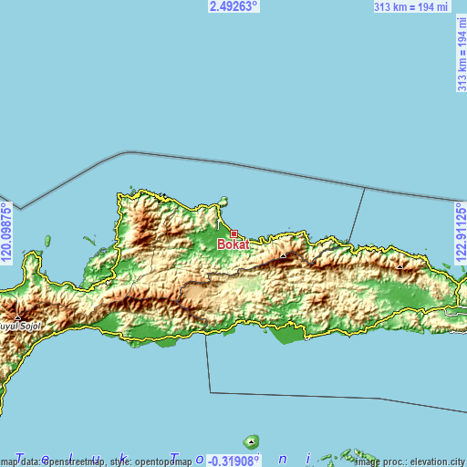 Topographic map of Bokat