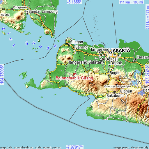 Topographic map of Bojongmanik Girang