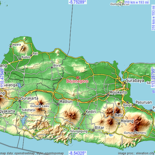 Topographic map of Bojonegoro