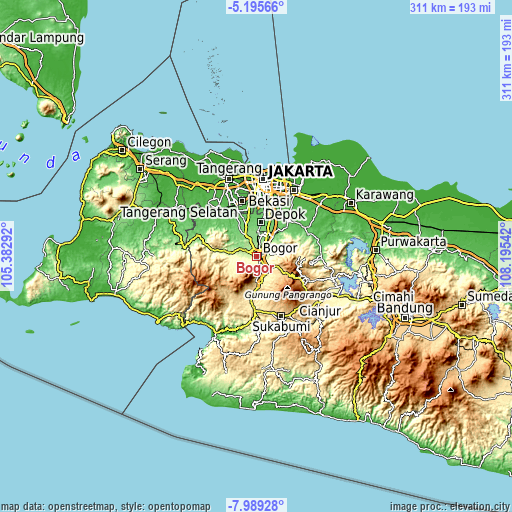 Topographic map of Bogor