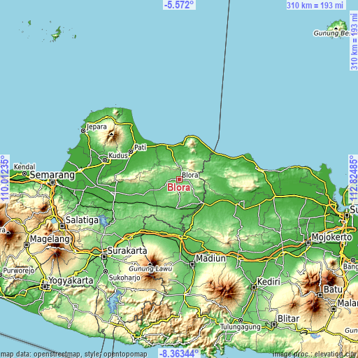 Topographic map of Blora