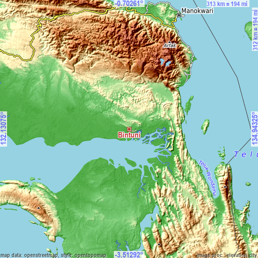 Topographic map of Bintuni